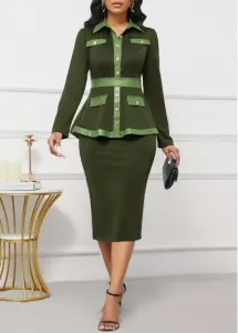 Modlily Blackish Green Vegan Leather Long Sleeve Dress - S