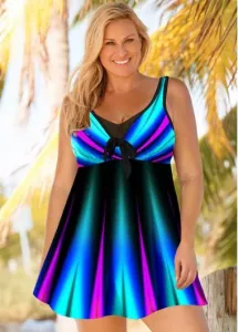 Modlily Bowknot Colorful Print Plus Size Swimwear Set - 1X