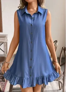 Modlily Denim Blue Ruched Short A Line Sleeveless Dress - M