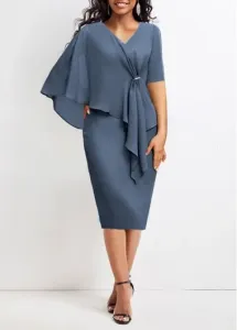 Modlily Dusty Blue Asymmetry Half Sleeve Bodycon Dress - M
