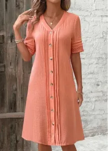 Modlily Dusty Pink Button A Line Short Sleeve Dress - L