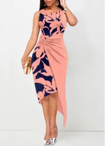 Modlily Dusty Pink Twist Floral Print Sleeveless Bodycon Dress - S