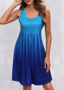 Modlily Fold Blue Wide Strap Ombre Dress - S