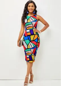 Modlily Geometric Print Round Neck Sleeveless Dress - XL