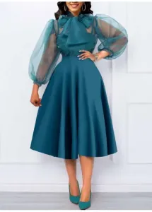 Modlily Green Bowknot Three Quarter Length Sleeve Dress - S