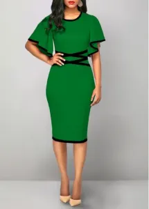 Modlily Green Contrast Binding Short Sleeve Bodycon Dress - XL