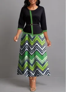 Modlily Green Fake 2in1 Tribal Print Maxi Dress - L