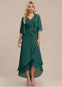 Modlily Green Scalloped Hem High Low Dress and Cardigan - S