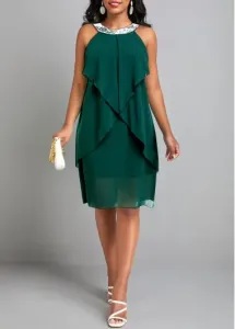 Modlily Green Sequin H Shape Sleeveless Round Neck Dress - M