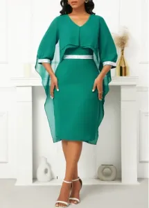 Modlily Green Sequin Three Quarter Length Sleeve Bodycon Dress - S