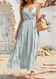 Modlily Green Surplice Tie Dye Print Strappy Maxi Dress - 2XL