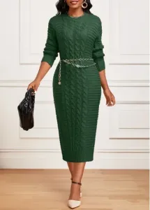 Modlily Green Twisted Long Sleeve Round Neck Dress - XL