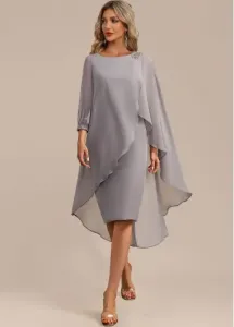 Modlily Grey Asymmetry Long Sleeve Zipper Back Dress - M