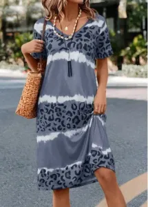 Modlily Grey Leopard H Shape Short Sleeve Dress - L