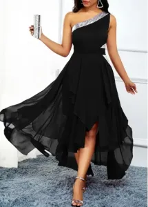 Modlily High Waist Asymmetric Hem One Shoulder Dress - XL