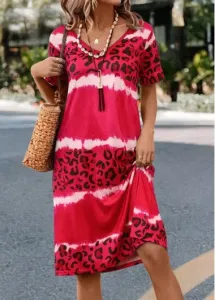 Modlily Hot Pink Leopard Short Sleeve Dress - 2XL