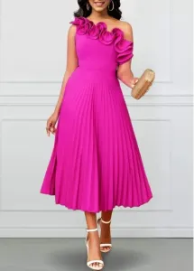 Modlily Hot Pink Pleated Sleeveless One Shoulder Dress - XL