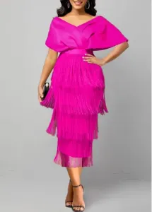 Modlily Hot Pink Tassel Short Sleeve Bodycon Dress - M