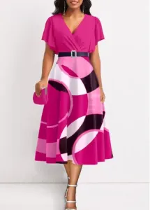 Modlily Hot Pink Umbrella Hem Geometric Print Dress - L