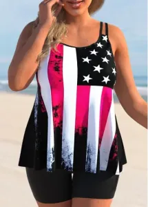 Modlily Independence Day July 4Th American Flag Print Plus Size Double Straps Plus Size Tankini Top - 1X