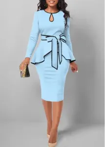 Modlily Light Blue Contrast Binding Belted Dress - XL