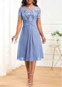 Modlily Light Blue Lace Patchwork Short Sleeve Dress - XXL
