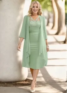 Modlily Light Green Embroidery Two Piece Suit Dress and Cardigan - XL