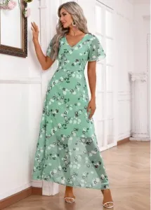 Modlily Light Green Zipper Floral Print Belted Dress - 2XL