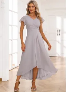 Modlily Light Grey Twist Short Sleeve V Neck Dress - L