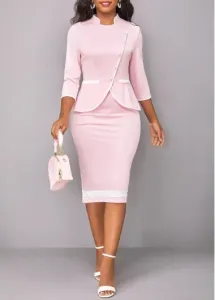Modlily Light Pink Contrast Binding Bodycon Dress - L