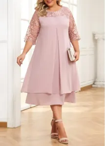 Modlily Light Pink Embroidery Plus Size A Line Dress - L