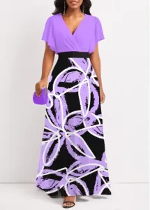 Modlily Light Purple Criss Cross Floral Print Maxi Dress - M