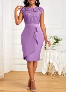 Modlily Light Purple Lace Short Sleeve Bodycon Dress - L #984921