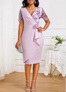 Modlily Light Purple Lace Short Sleeve Bodycon Dress - XL #946542