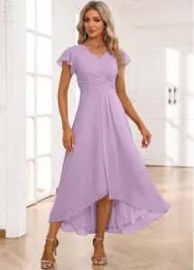 Modlily Light Purple Twist High Low Short Sleeve Dress - S