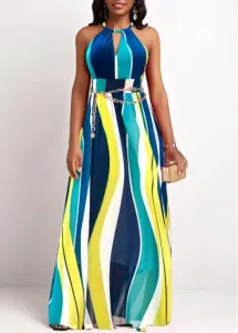 Modlily Multi Color Cut Out Striped Sleeveless Maxi Dress - S