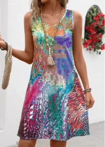 Modlily Multi Color Graffiti Print A Line Sleeveless Dress - 2XL