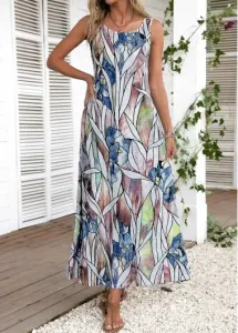 Modlily Multi Color Leaf Print Maxi Dress - S