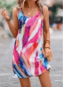 Modlily Multi Color Lightweight Graffiti Print Short Dress - XXL