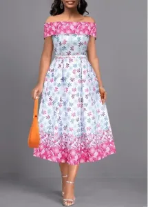 Modlily Multi Color Patchwork Ditsy Floral Print Short Sleeve Dress - M