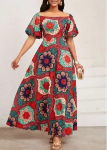 Modlily Multi Color Patchwork Tribal Print Maxi Short Sleeve Dress - L