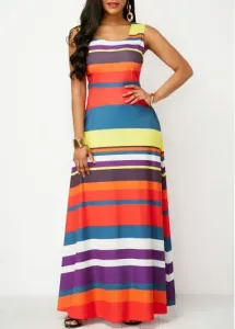 Modlily Multi Color Pocket Striped Sleeveless Maxi Dress - L