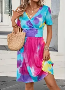 Modlily Multi Color Ruched Tie Dye Print Dress - 2XL