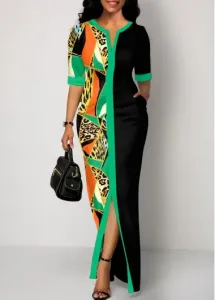 Modlily Multi Color Split Leopard Maxi Dress - L