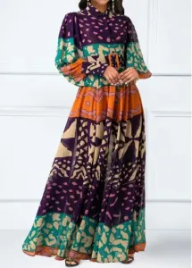 Modlily Multi Color Split Tribal Print Belted Maxi Dress - L