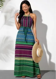 Modlily Multicolor Striped Bowknot Sash Dress - XXL