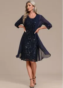 Modlily Navy Lace Sequin Shift Dress and Cardigan - L