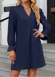 Modlily Navy Ruched Long Sleeve Dress - S