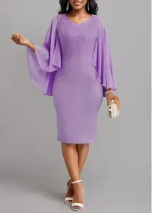 Modlily Neon Violet Patchwork Long Sleeve Bodycon Dress - XXL