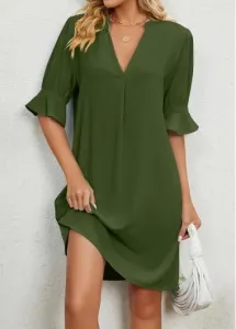 Modlily Olive Green Split H Shape Dress - 2XL